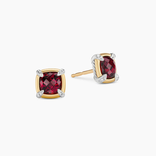 Petite Chatelaine Stud Earrings in Garnet with Diamonds Accents