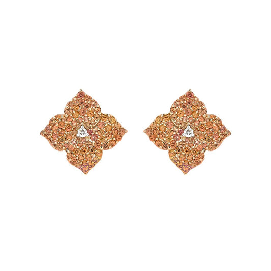 Small Mosaique Flower Earrings in Orange Sapphire