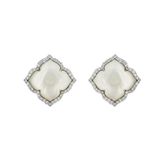 Carved White Mother of Pearl & Diamond Capri Small Flower Earrings