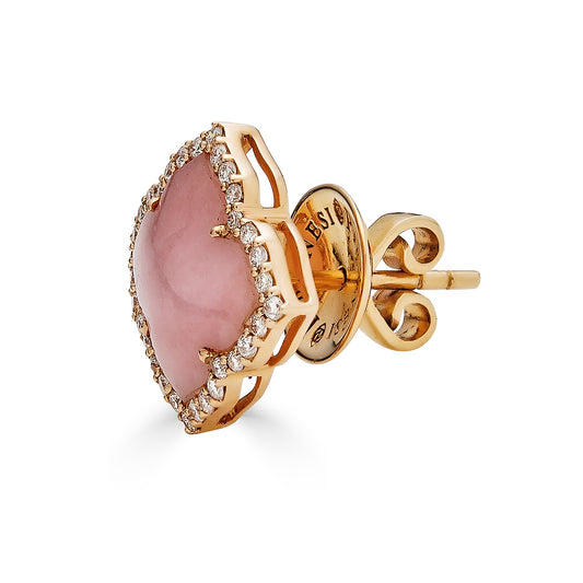 Carved Pink Opal & Diamond Capri Small Flower Earrings