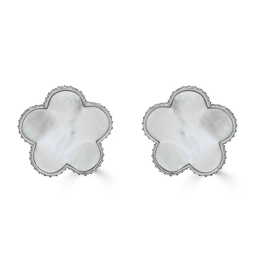 White Mother of Pearl & Diamond Small Cinque Flower Earrings