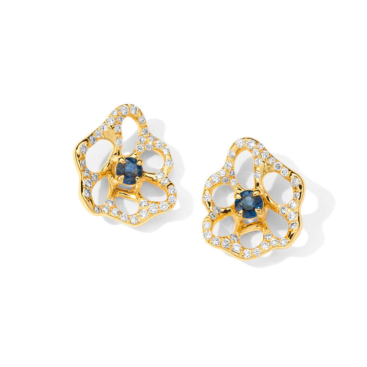 Diamond & Blue Sapphire Stardust Drizzle Flora Mini Stud Earrings
