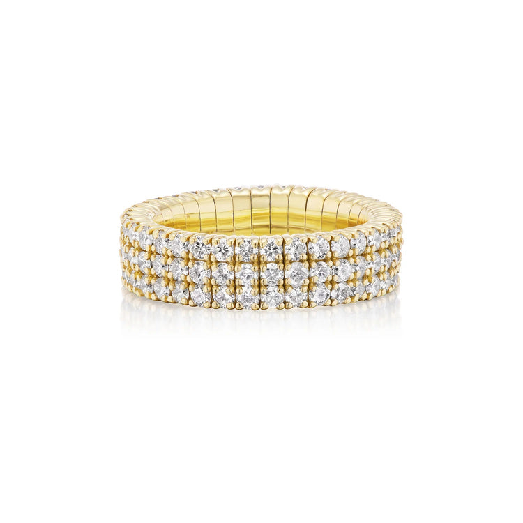 18k Yellow Gold Diamond 3-Row Stretch Ring Size 6.5