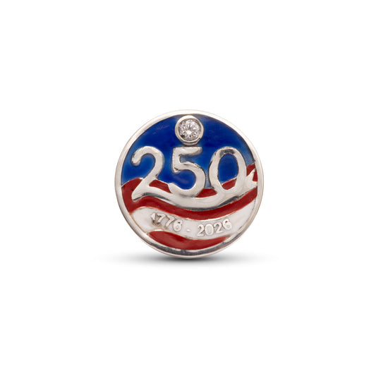 Sterling Silver America 250 Ceramic & Diamond Commemorative Pin