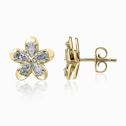 14k Yellow Gold Flower Diamond Stud Earrings