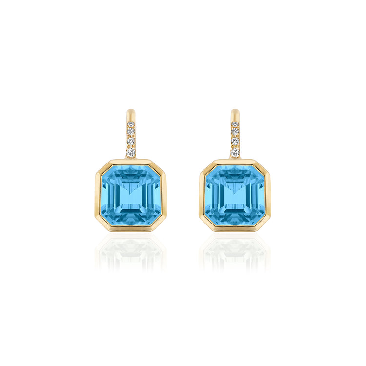 Blue Topaz Earrings with Diamonds