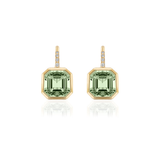 Prasiolite Earrings with Diamonds