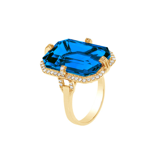 London Blue Topaz Gossip Ring with Diamonds