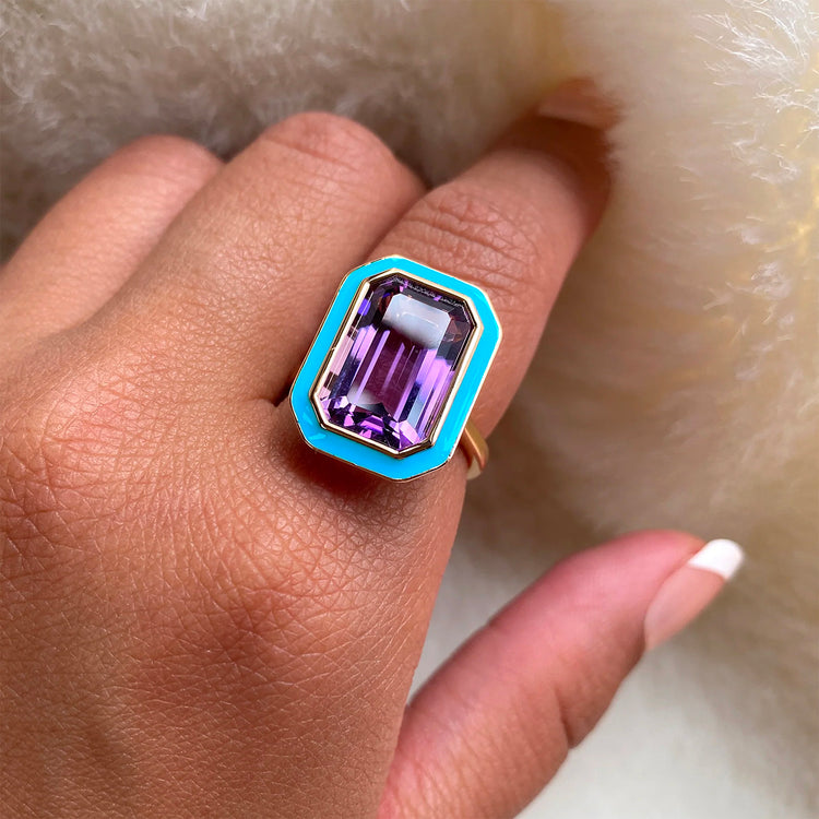 Amethyst and Turquoise Enamel Ring