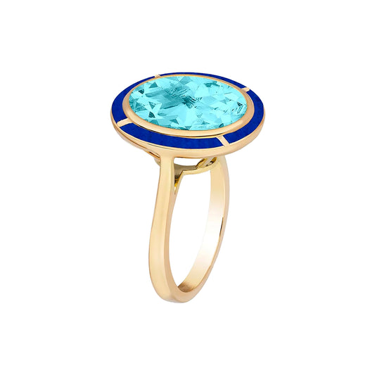 Blue Topaz and Lapis Lazuli Inlay Oval Ring