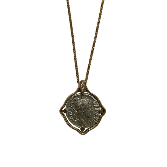 Severus Alexander Denarius Roman Coin Pendant with Diamonds