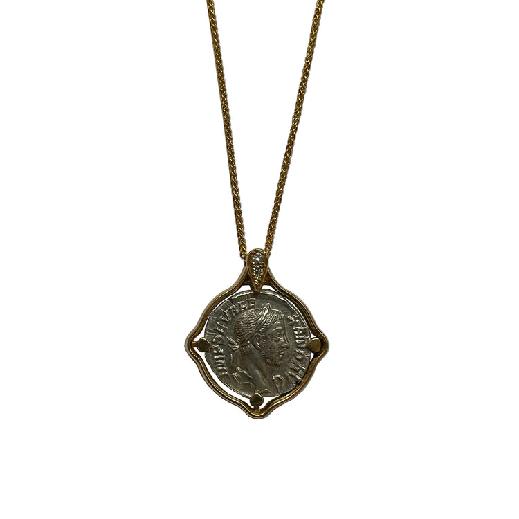 Severus Alexander Denarius Roman Coin Pendant with Diamonds