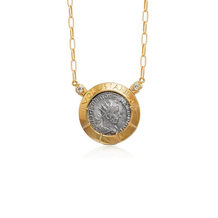 Roman Volusian Reversible Coin Necklace with Diamonds