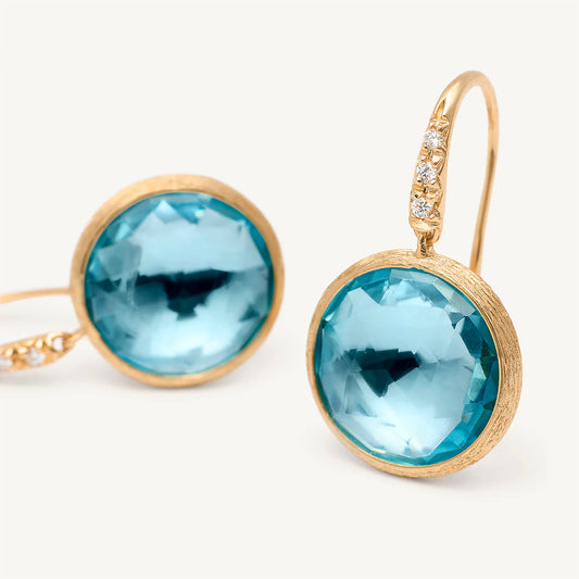 Blue Topaz Drop Earrings with Diamonds