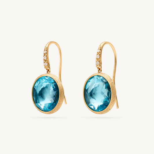 Blue Topaz Drop Earrings with Diamonds