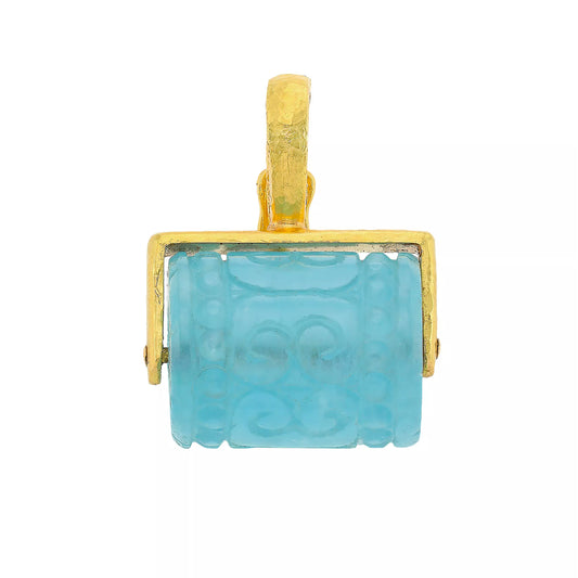 Turning Carved Aqua Barrel Pendant with Thin 3-Sided Frame