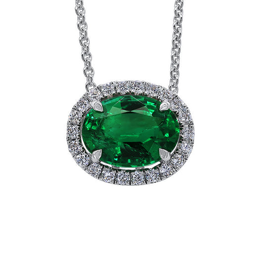 Emerald and Diamond Halo Pendant