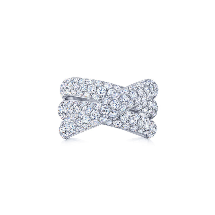 Three-Row Crossover Ring with Pavé Diamonds
