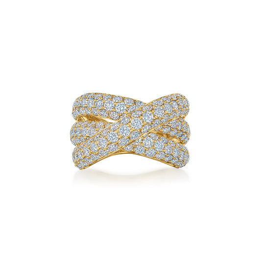Three-Row Crossover Ring with Pavé Diamonds