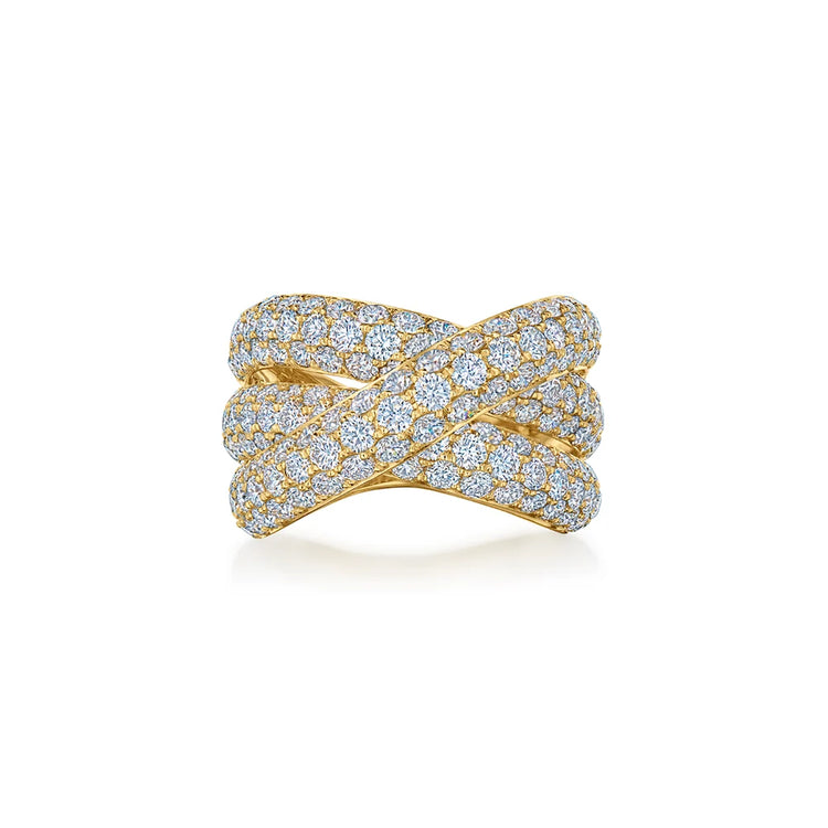 Three-Row Crossover Ring with Pavé Diamonds