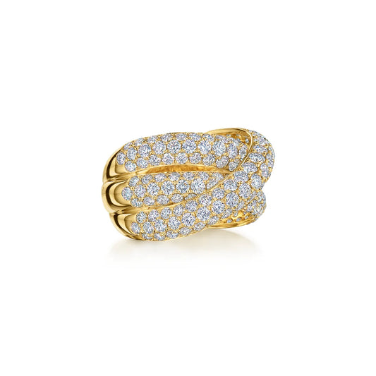 Three-Row Crossover Ring with Pavé Diamonds