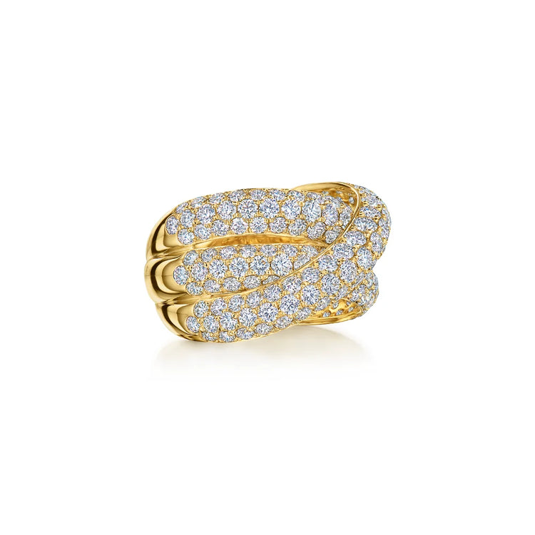 Three-Row Crossover Ring with Pavé Diamonds