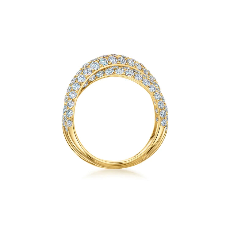 Three-Row Crossover Ring with Pavé Diamonds