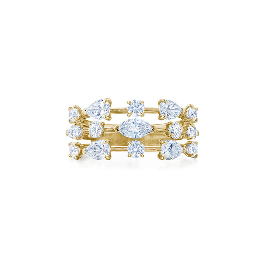 Starry Night Three-Row Ring with Fancy Shape Diamonds