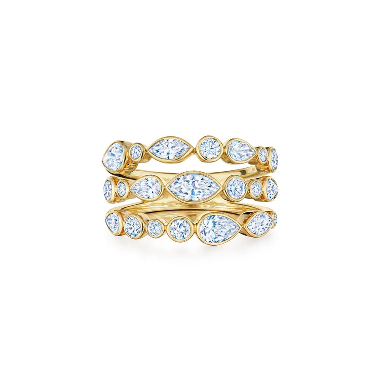 Three-Row Ring with Mixed Shape Diamonds