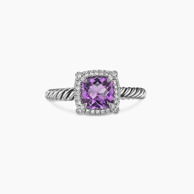 Petite Chatelaine® Pavé Bezel Ring in Amethyst with Diamonds