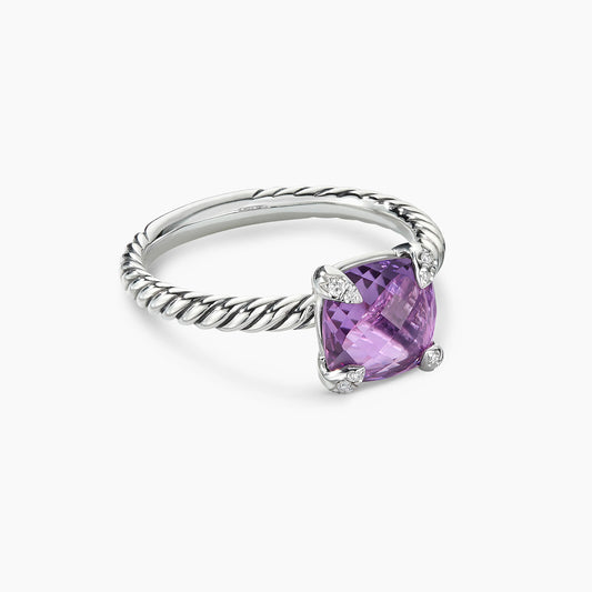 Chatelaine Ring in Amethyst with Diamonds (Size 6)