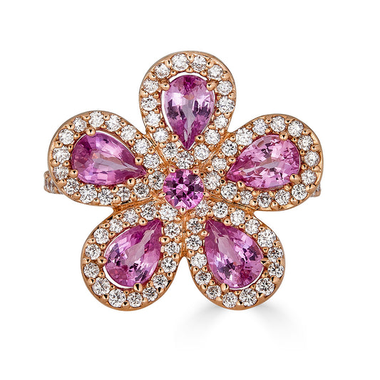 Pink Sapphire & Diamond Flower Ring