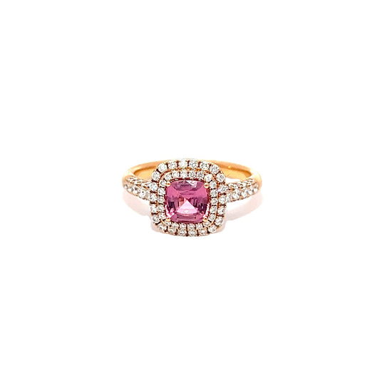 Pink Tourmaline & Diamond Double Halo Ring