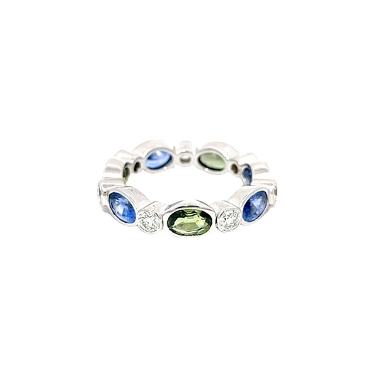 Blue & Green Sapphire Ring with Diamonds