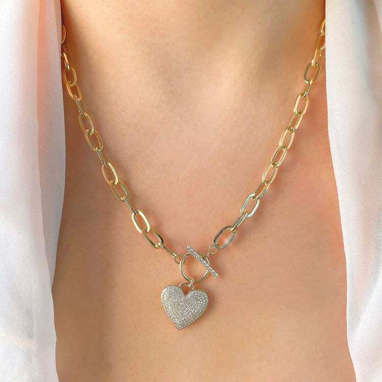 Diamond Paperclip Link Heart Necklace