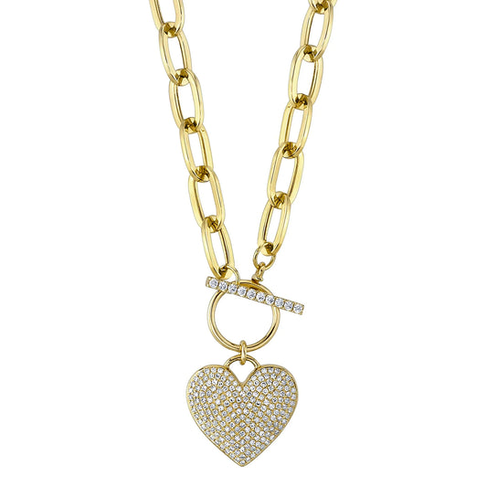 Diamond Paperclip Link Heart Necklace