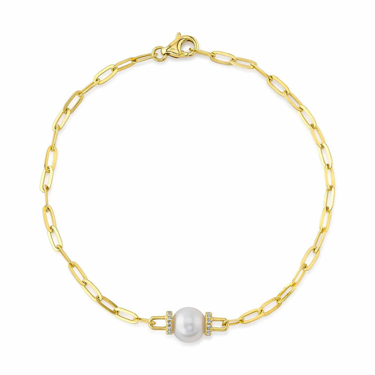 Cultured Pearl and Diamond Paperclip Link Bracelet