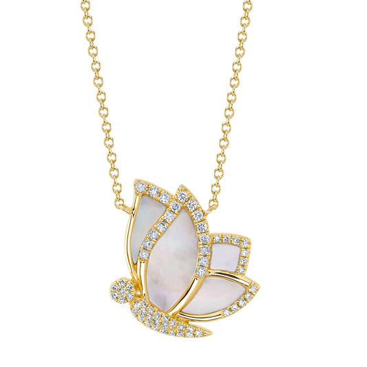 Mother of Pearl and Diamond Butterfly Necklace