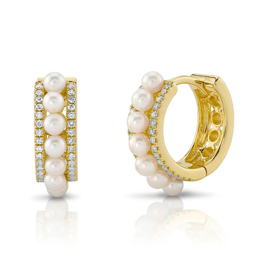 Cultured Pearl and Diamond Huggie Earrings