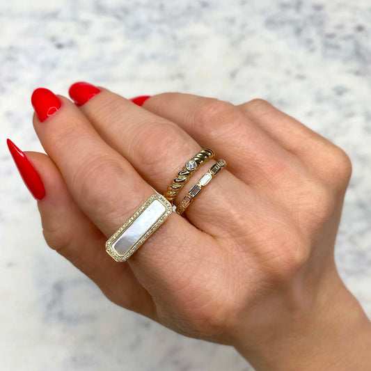 Mother of Pearl and Diamond Bar Ring
