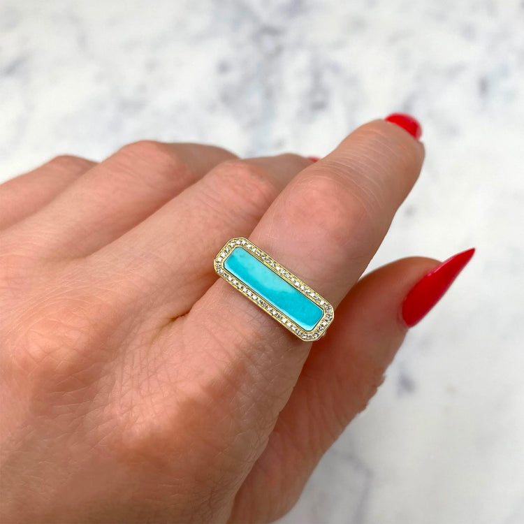 Composite Turquoise and Diamond Bar Ring