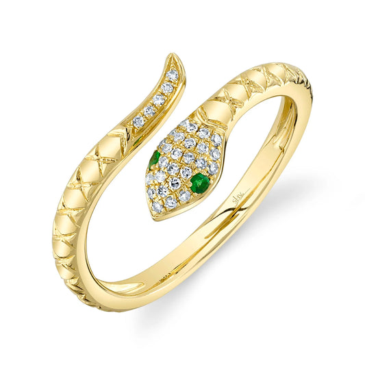 Green Garnet & Diamond Snake Bypass Ring