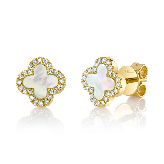 Mother of Pearl Clover Earrings with Diamonds