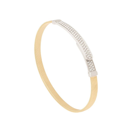 8K Yellow And White Gold Masai Coil And Diamond Pavé Bangle Bracelet
