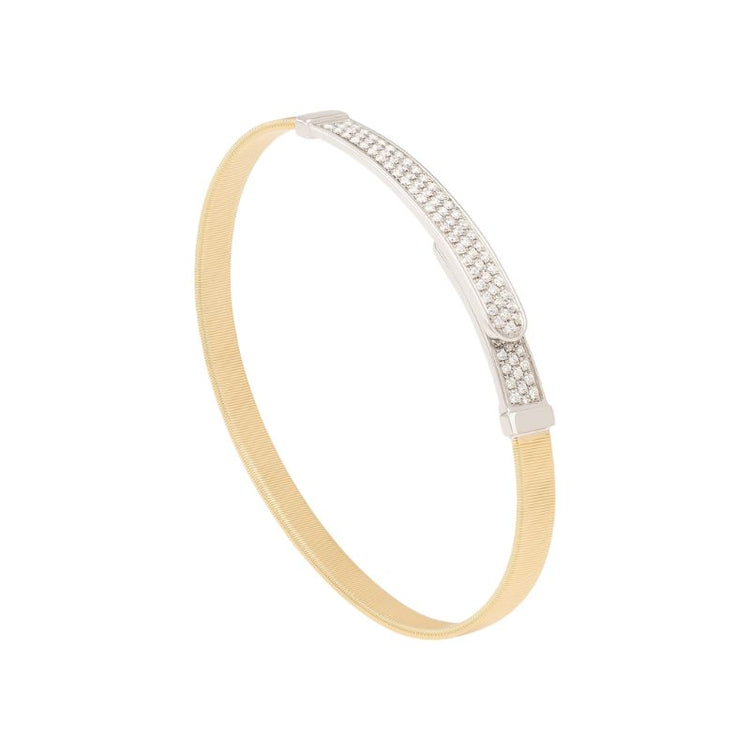 8K Yellow And White Gold Masai Coil And Diamond Pavé Bangle Bracelet