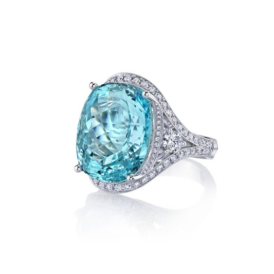 Aquamarine Cocktail Ring with Diamonds