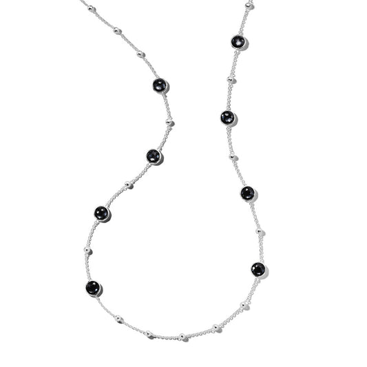 Hematite/Clear Quartz Lollipop Ball & Stone Station Necklace