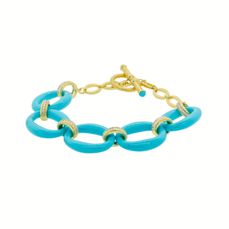 Turquoise and Diamond Oval Link Bracelet