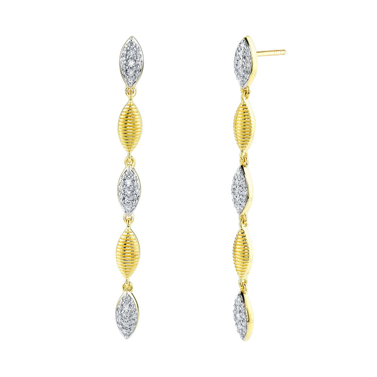 Diamond and Strie Marquise Drop Earrings