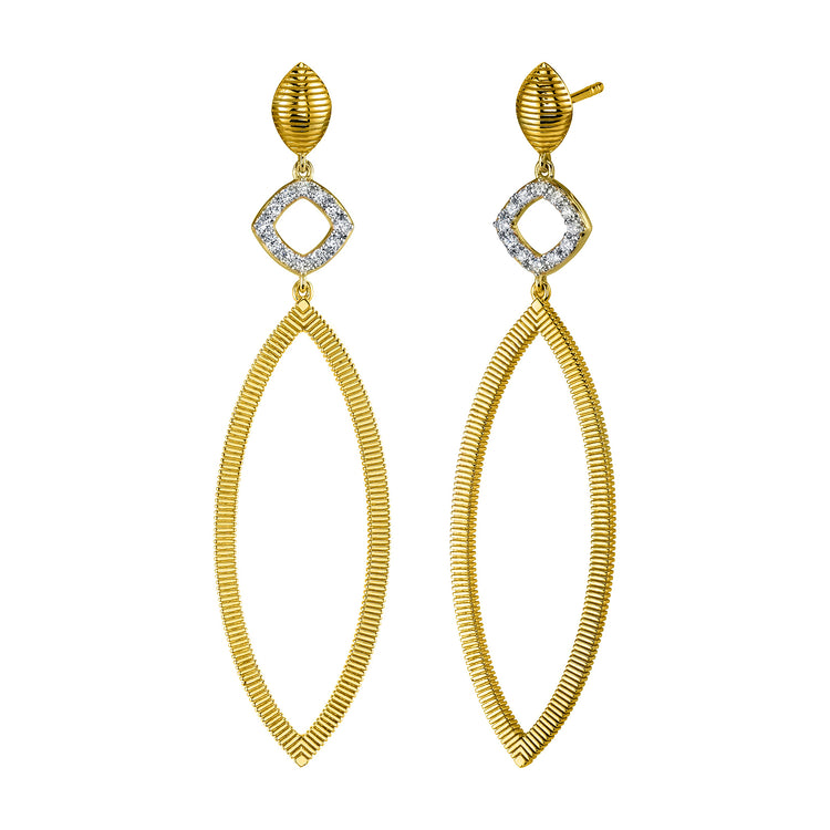 Open Marquise Strie and Diamond Dangle Earrings